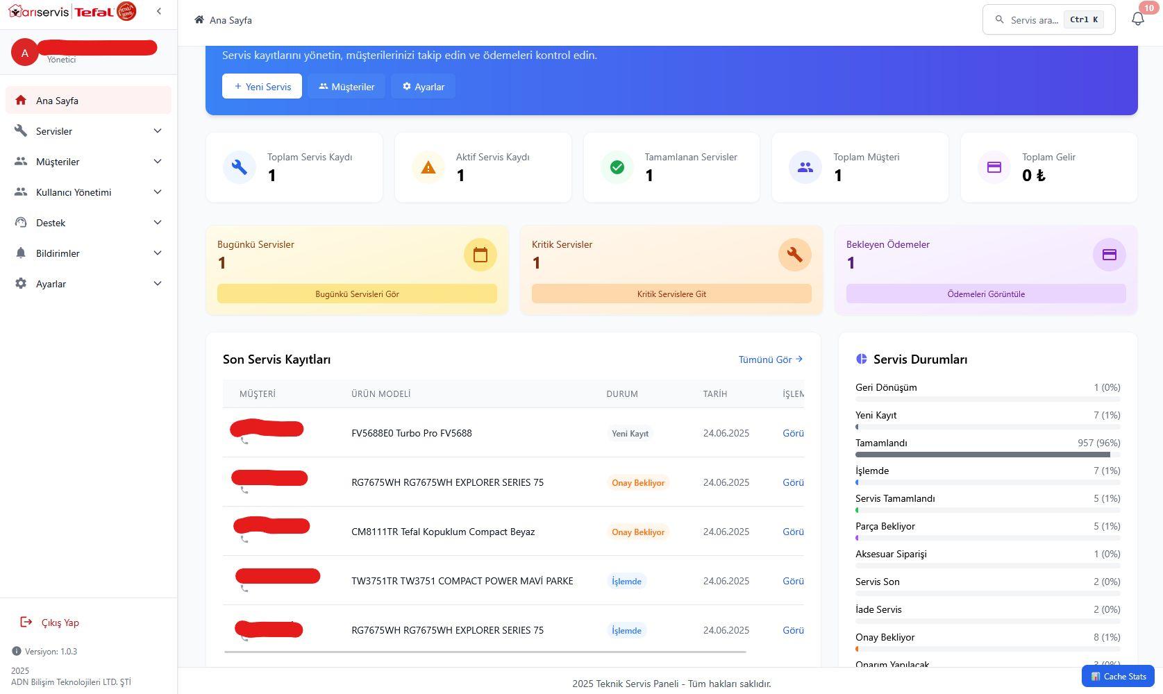 Arı Servis Teknik Servis Paneli