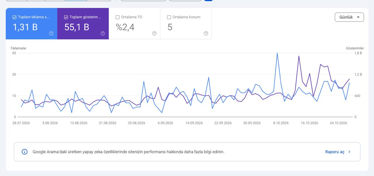 Google Search Console - Görünürlük ve Tıklama Oranları